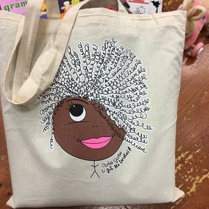 Everyday Tote Bag - Brown skin, freckles & curls. Washable and reusable.
